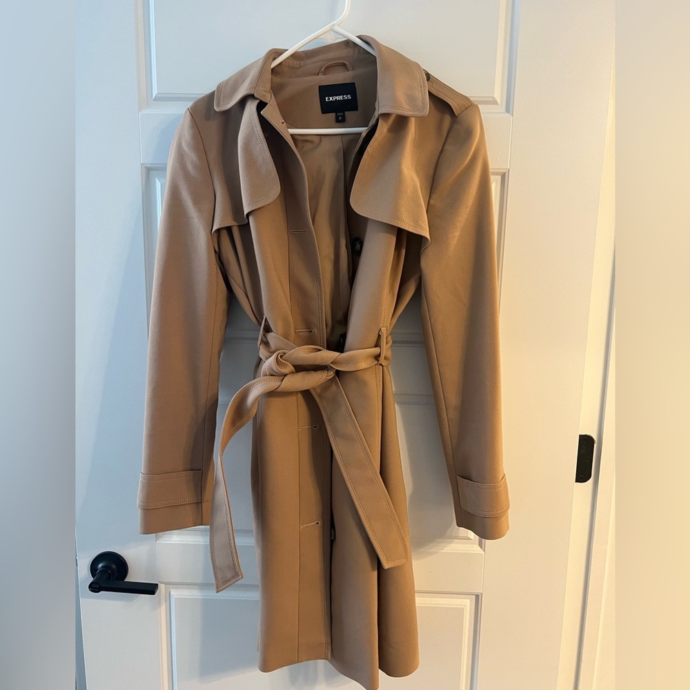 Express double breasted mid trench coat